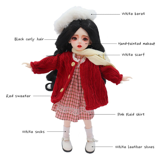 1/6 BJD Doll Winter Cozy 30cm Hand-Painted Face Poseable Gift (Lila)