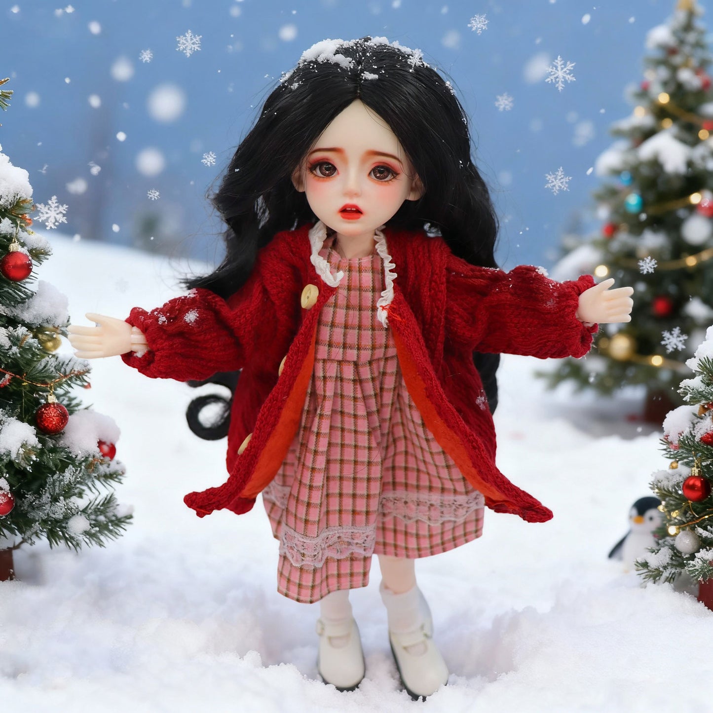 1/6 BJD Doll Winter Cozy 30cm Hand-Painted Face Poseable Gift (Lila)