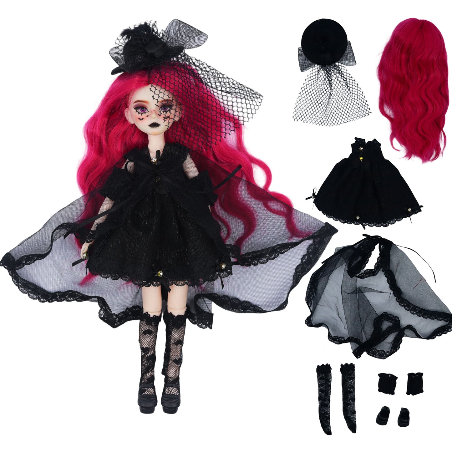 1/6 Gothic BJD Doll 30cm Hand-Painted Face Poseable Collectible Gift (Raven)