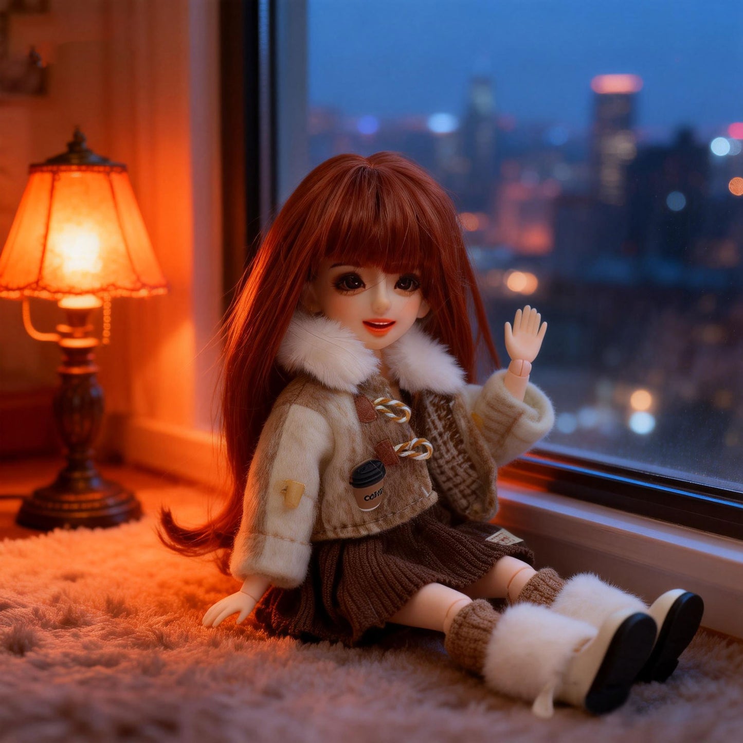 1/6 BJD Doll Coffee Theme Outfit Hand-Painted Poseable Gift (Cara)
