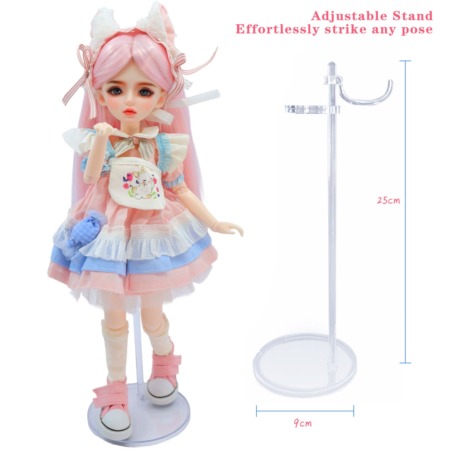 1/6 BJD Doll Bunny Ears Sweet Lolita 30cm Hand-Painted Face Poseable Gift (Luna)