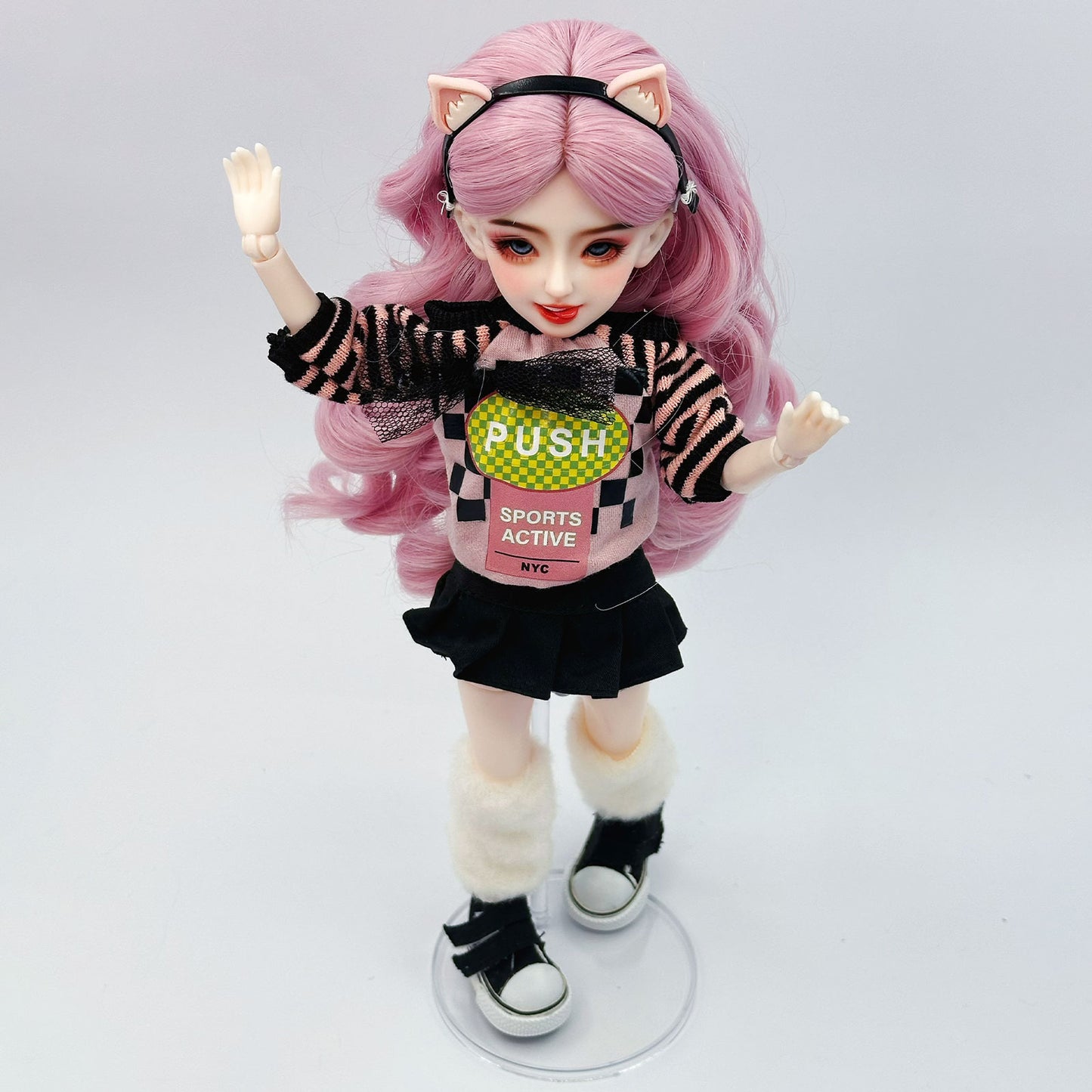 1/6 Scale BJD Doll Gamer Cat Ear 30cm Hand-Painted Face Poseable Gift(Kiki)