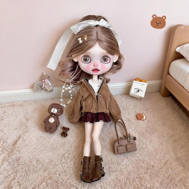 Autumn Brown Bear Outfit for 11-Inch Fashion Dolls Kawaii Teddy Bear Cosplay Clothes