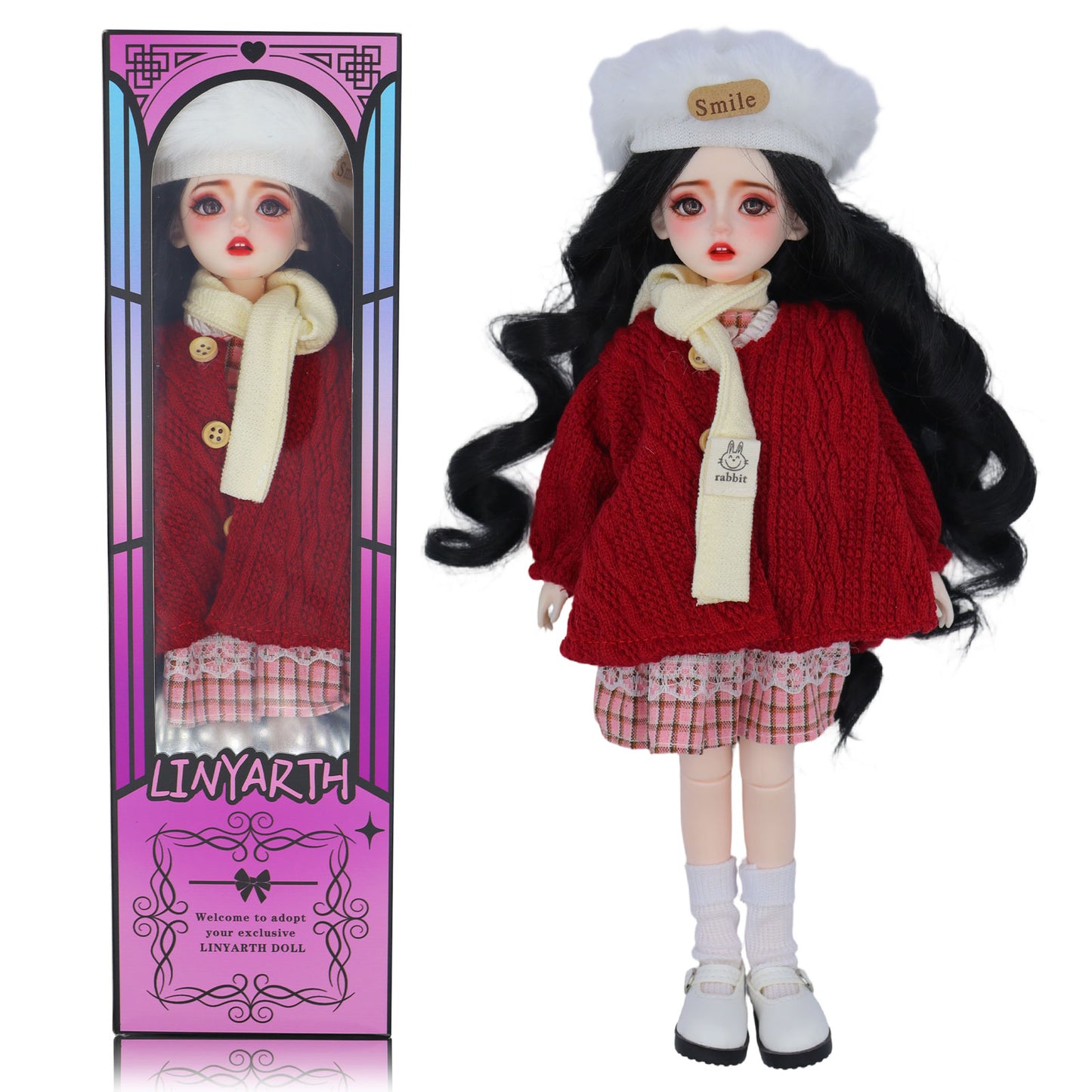 1/6  BJD Doll Winter Cozy 30cm Hand-Painted Face Poseable Gift (Lila)