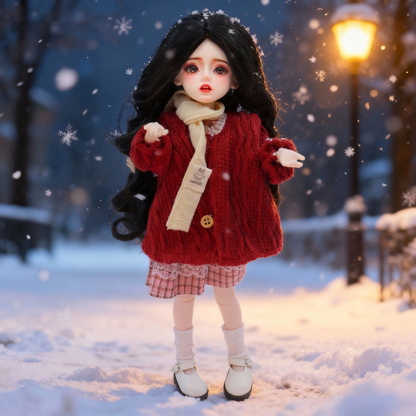 1/6  BJD Doll Winter Cozy 30cm Hand-Painted Face Poseable Gift (Lila)