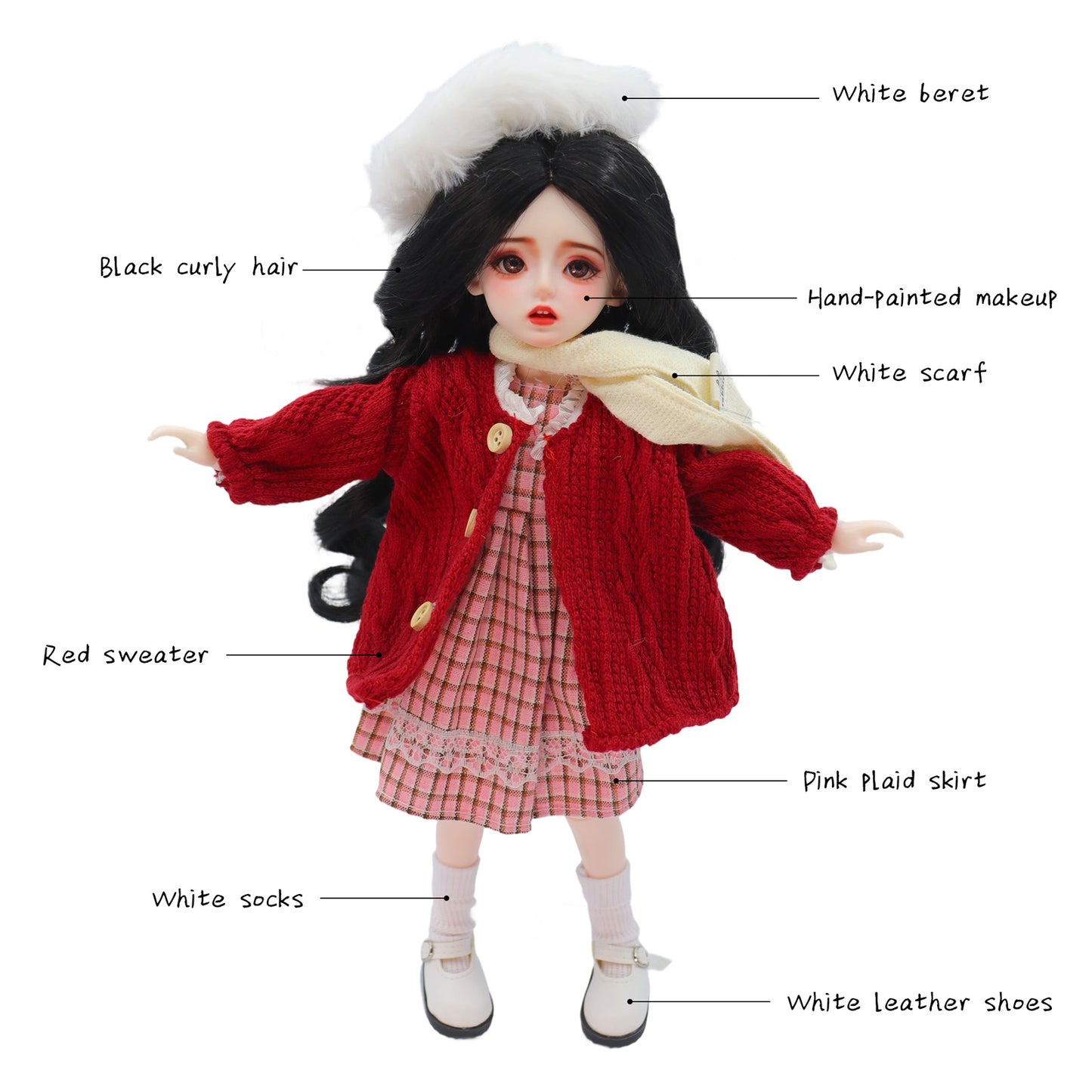 1/6  BJD Doll Winter Cozy 30cm Hand-Painted Face Poseable Gift (Lila)