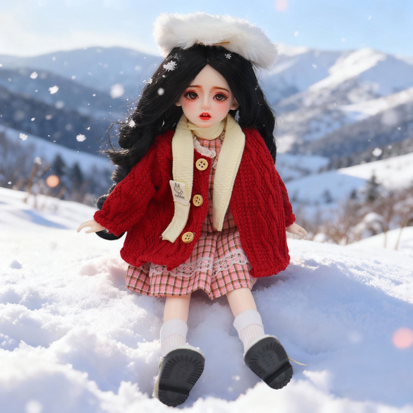 1/6  BJD Doll Winter Cozy 30cm Hand-Painted Face Poseable Gift (Lila)