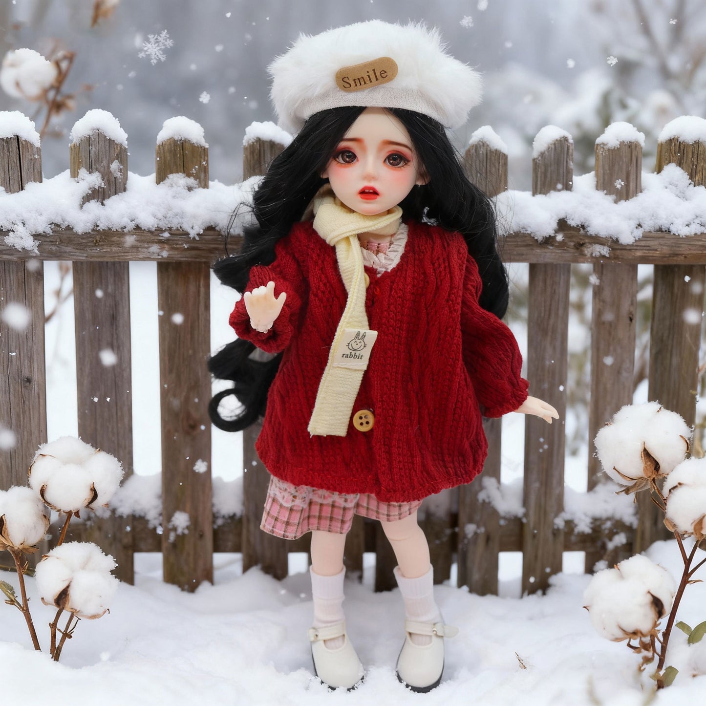 1/6  BJD Doll Winter Cozy 30cm Hand-Painted Face Poseable Gift (Lila)