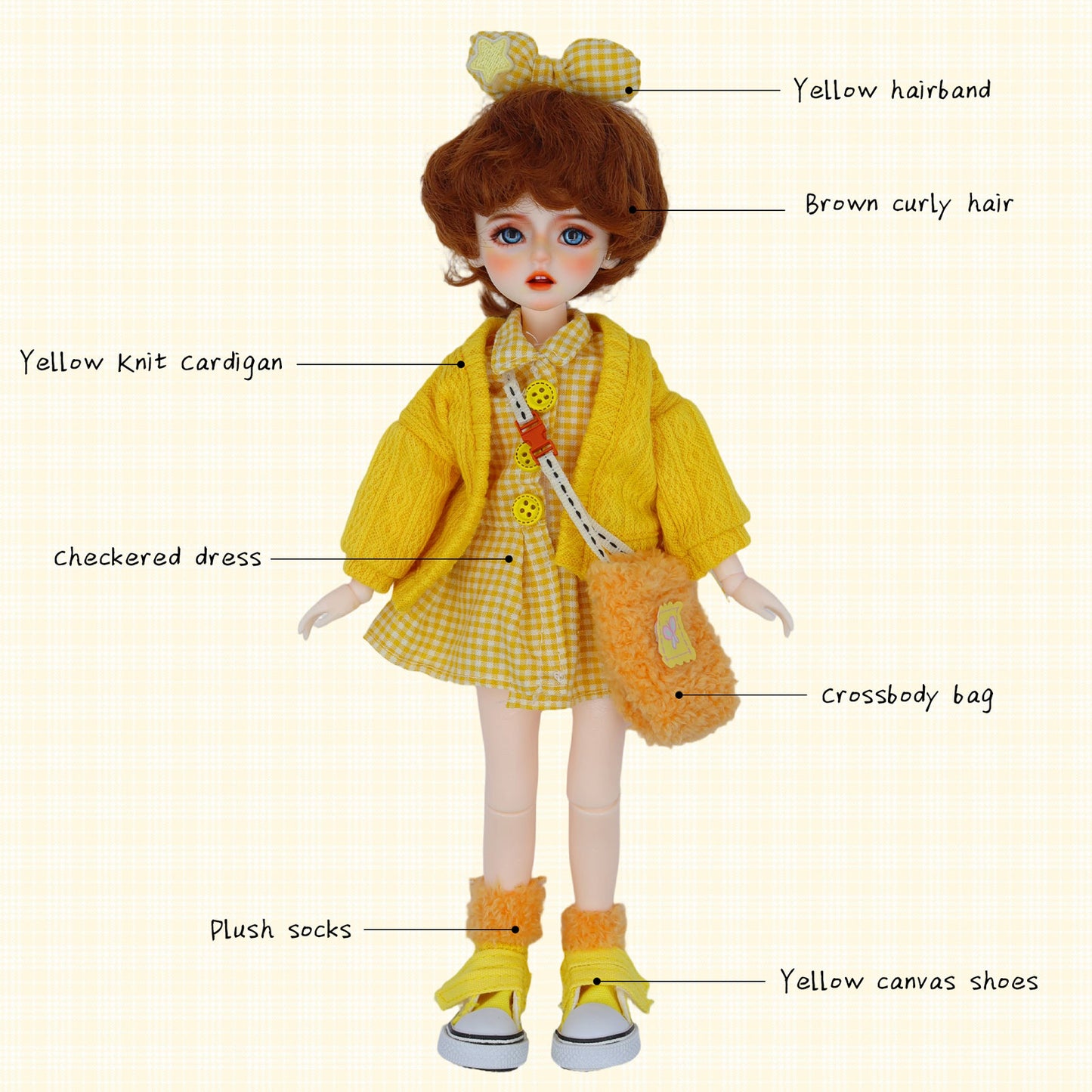 1/6 BJD Doll Sunny Dopamine Yellow 30cm Hand-Painted Face Poseable Gift (Sunny)