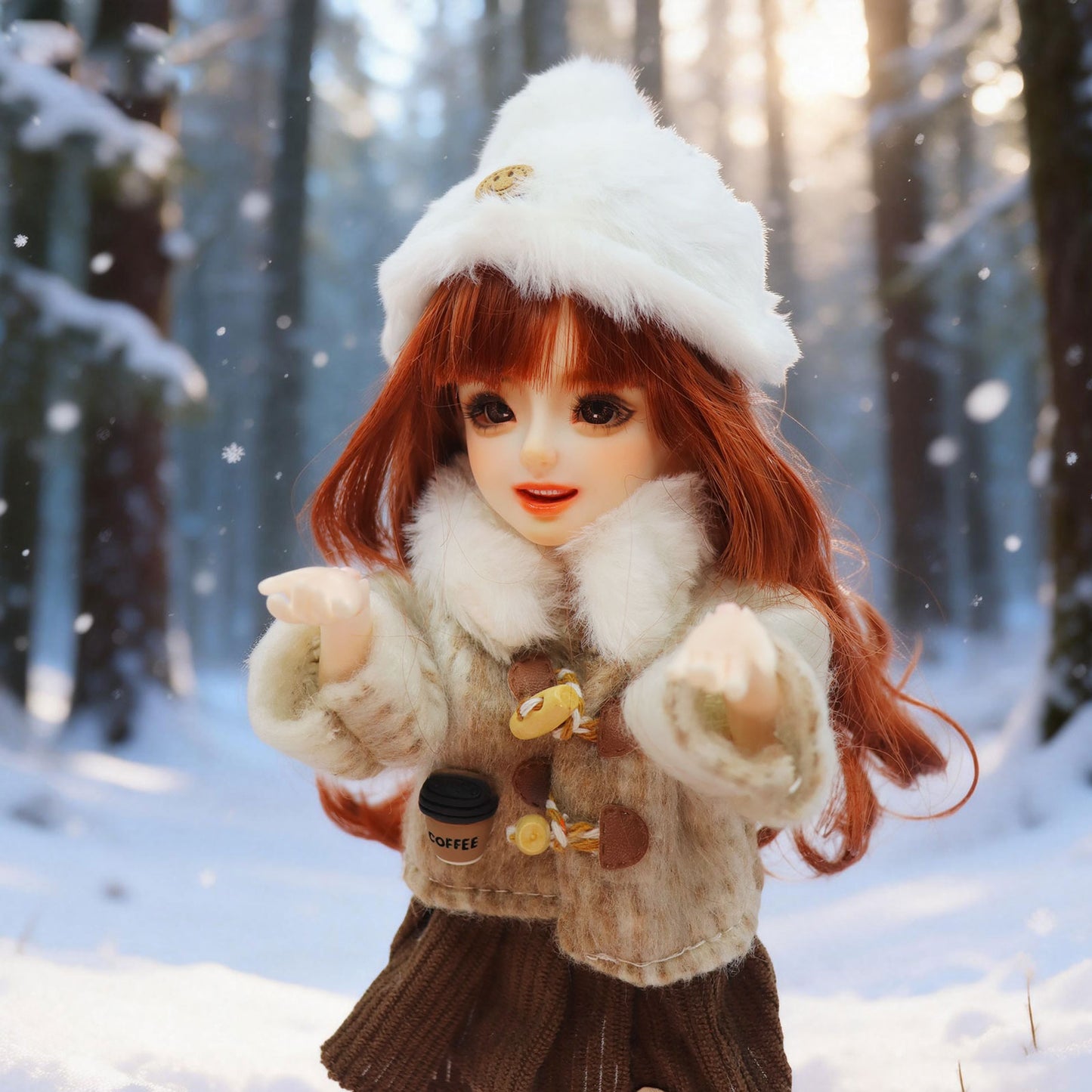 1/6 BJD Doll Coffee Theme Outfit Hand-Painted Poseable Gift (Cara)