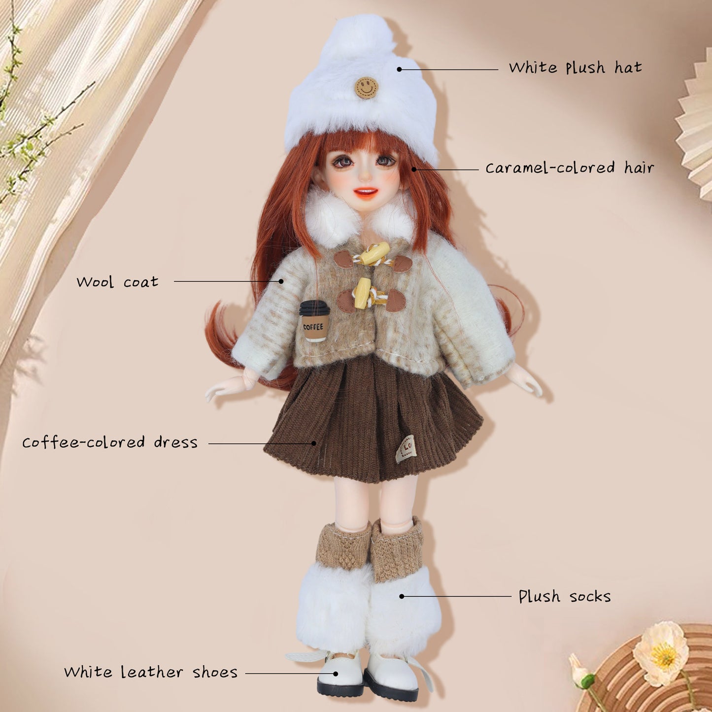 1/6 BJD Doll Coffee Theme Outfit Hand-Painted Poseable Gift (Cara)