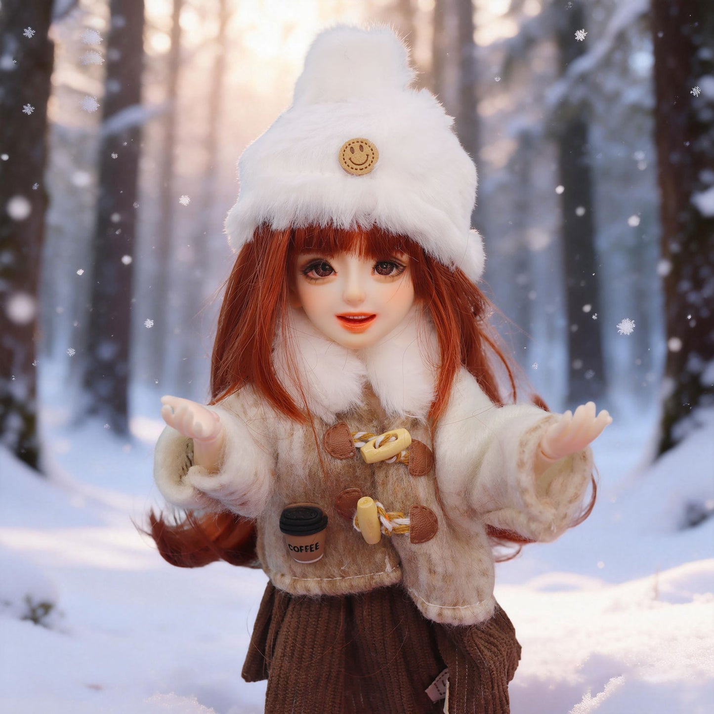 1/6 BJD Doll Coffee Theme Outfit Hand-Painted Poseable Gift (Cara)