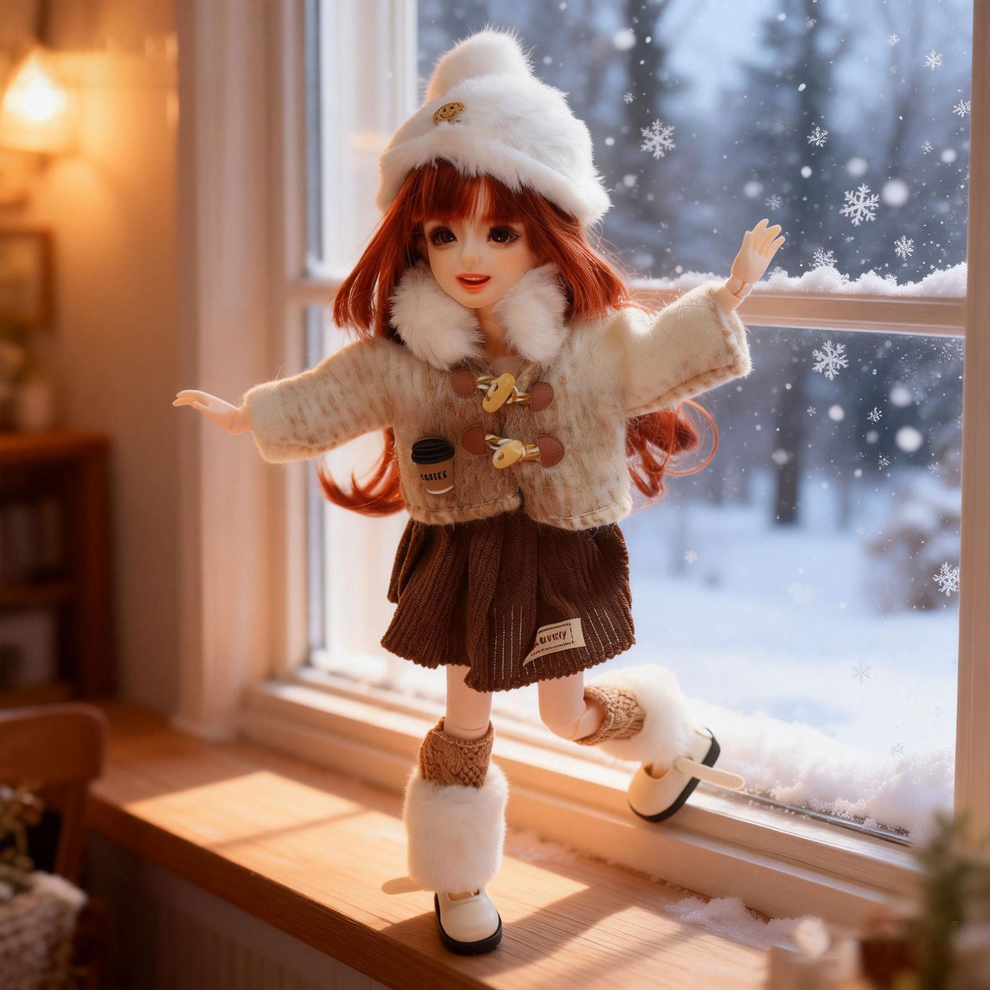 1/6 BJD Doll Coffee Theme Outfit Hand-Painted Poseable Gift (Cara)