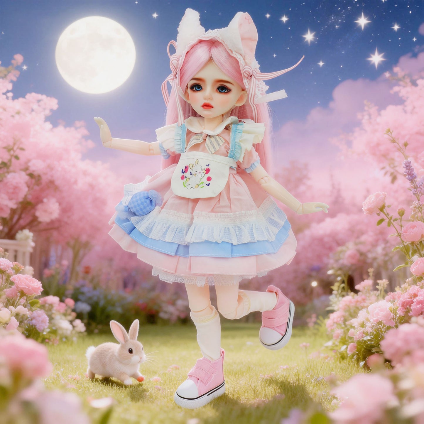 1/6 BJD Doll Bunny Ears Sweet Lolita 30cm Hand-Painted Face Poseable Gift (Luna)