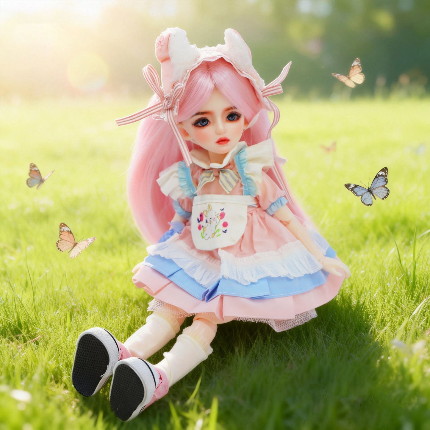 1/6 BJD Doll Bunny Ears Sweet Lolita 30cm Hand-Painted Face Poseable Gift (Luna)