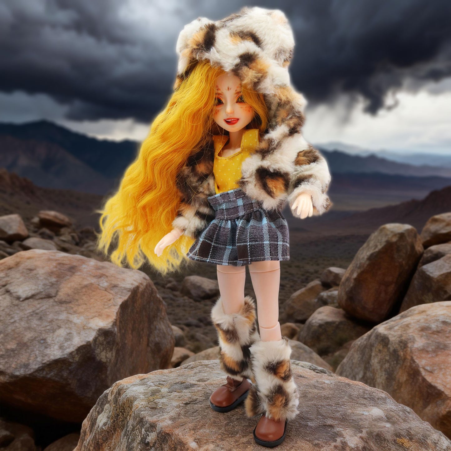 1/6 BJD Doll Y2K Leopard Print 30cm Hand-Painted Face Poseable Gift (Goldie)