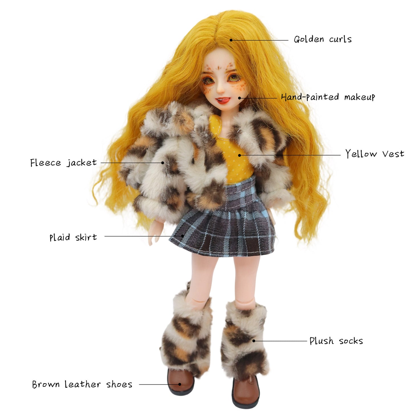 1/6 BJD Doll Y2K Leopard Print 30cm Hand-Painted Face Poseable Gift (Goldie)