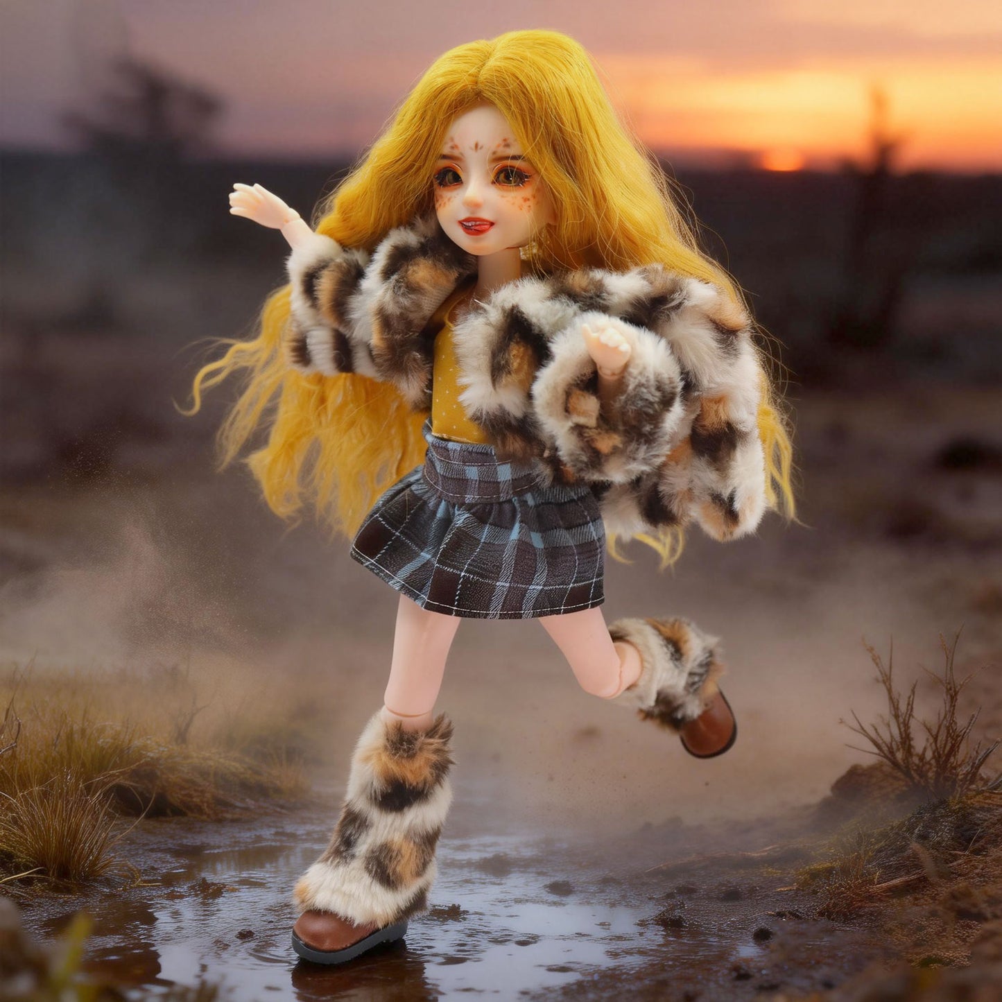 1/6 BJD Doll Y2K Leopard Print 30cm Hand-Painted Face Poseable Gift (Goldie)