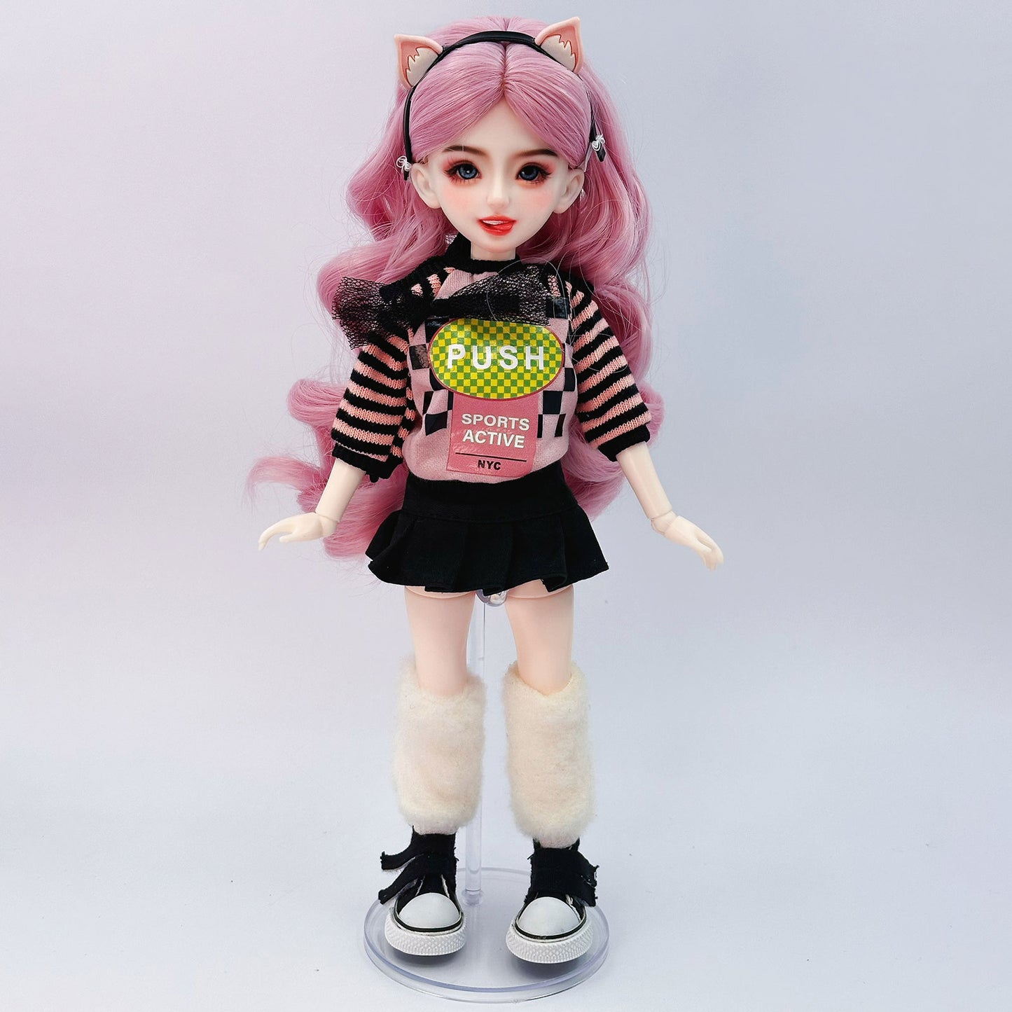 1/6 Scale BJD Doll Gamer Cat Ear 30cm Hand-Painted Face Poseable Gift（Kiki)