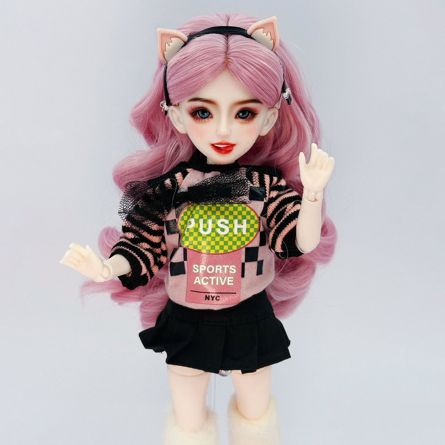 1/6 Scale BJD Doll Gamer Cat Ear 30cm Hand-Painted Face Poseable Gift（Kiki)