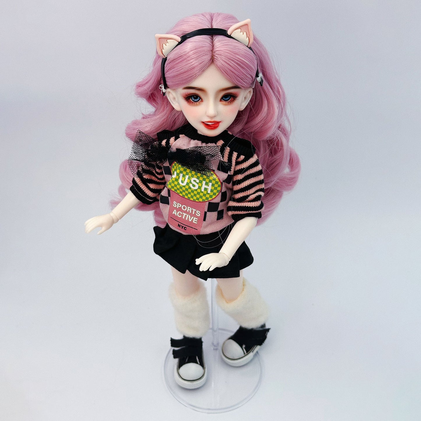 1/6 Scale BJD Doll Gamer Cat Ear 30cm Hand-Painted Face Poseable Gift（Kiki)