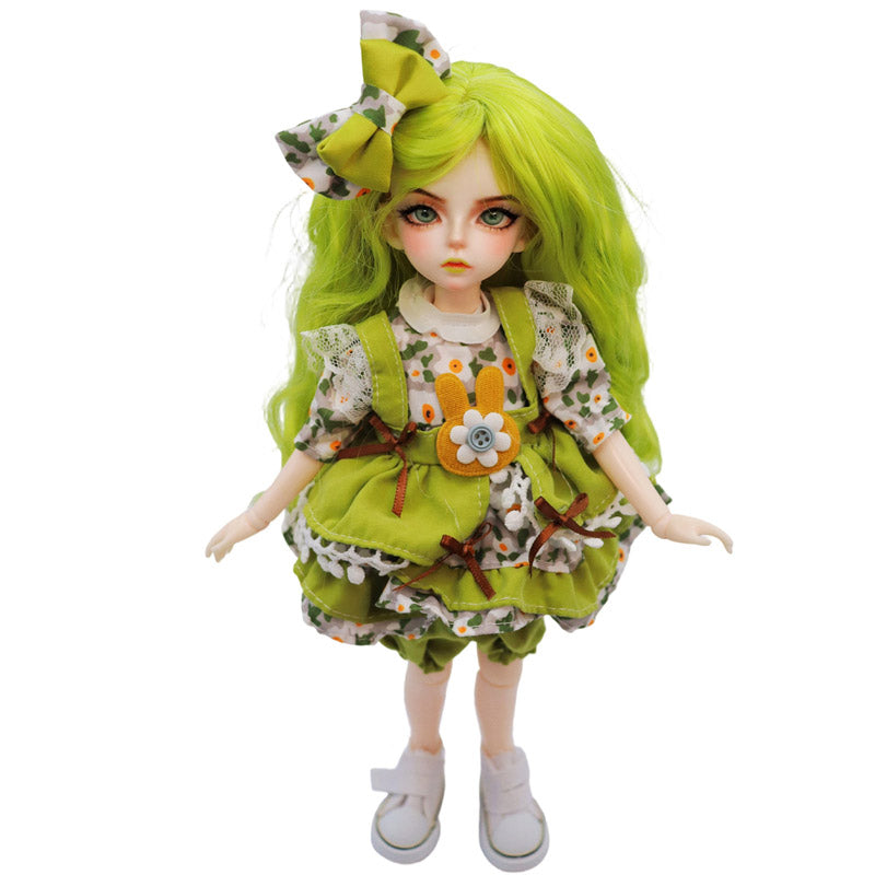 30cm Hand-Painted BJD Doll – 12in Articulated Anime Smart Ball Jointed Doll with Grass-Green Hair & Nature Outfit （SAGA)