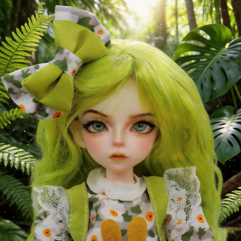 30cm Hand-Painted BJD Doll – 12in Articulated Anime Smart Ball Jointed Doll with Grass-Green Hair & Nature Outfit （SAGA)