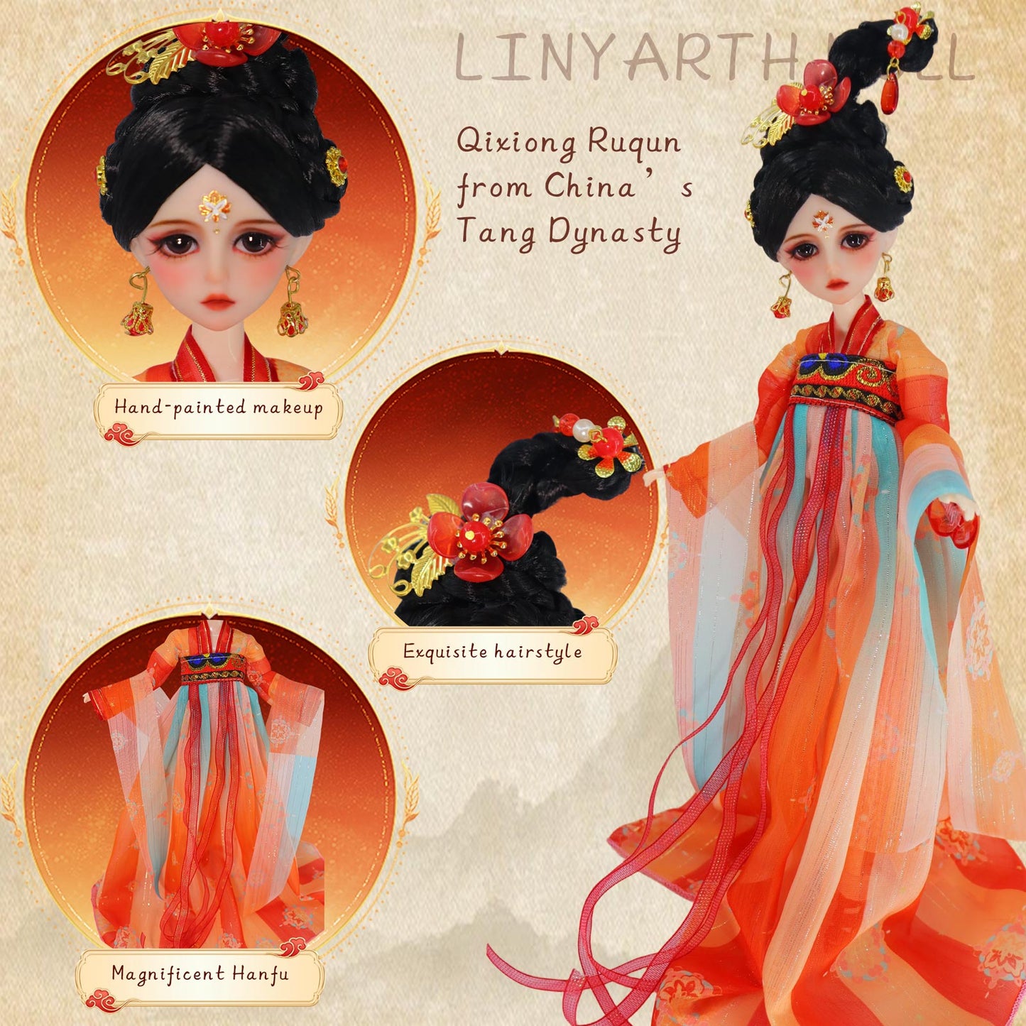 1/6 Scale BJD Doll Ancient Chinese Lady 30cm Hand-Painted Face Collectible Gift (Wan Er)