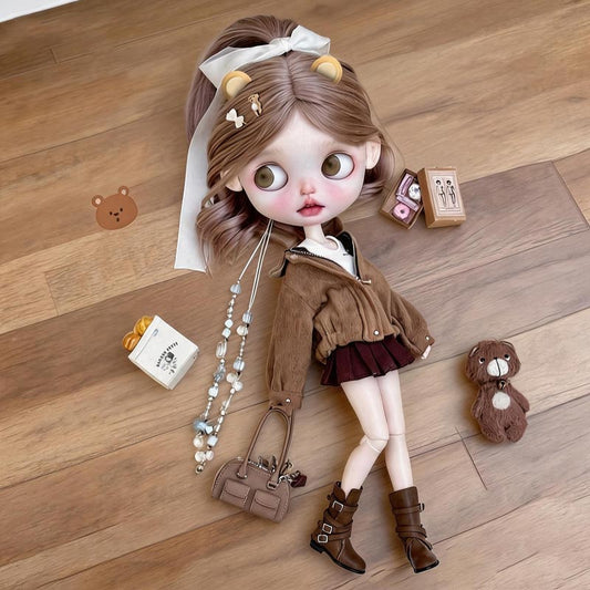 Autumn Brown Bear Outfit for 11-Inch Fashion Dolls Kawaii Teddy Bear Cosplay Clothes