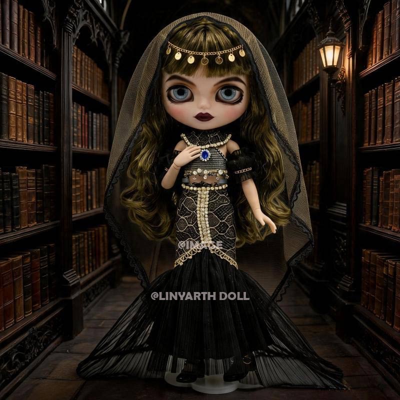 Gothic Belly Dance Costume for 30cm Dolls, Black Tulle Fishtail Gown with Veil, Exotic Oriental Outfit for 1/6 Scale Fashion Figures