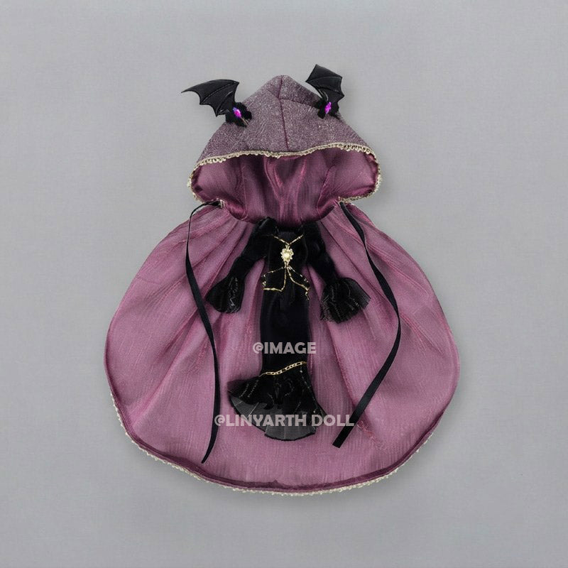 Gothic Vampire Bat Outfit for 30cm Dolls, Purple Tulle Cape with Wings, Dark Fairy Tale Dress Set for 1/6 Scale Figures