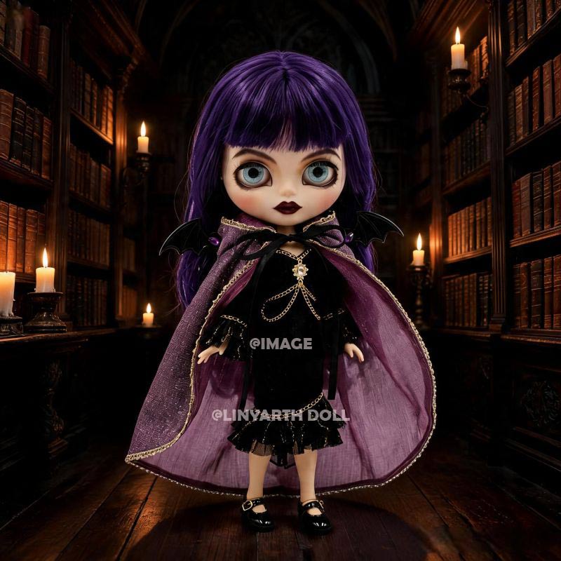 Gothic Vampire Bat Outfit for 30cm Dolls, Purple Tulle Cape with Wings, Dark Fairy Tale Dress Set for 1/6 Scale Figures