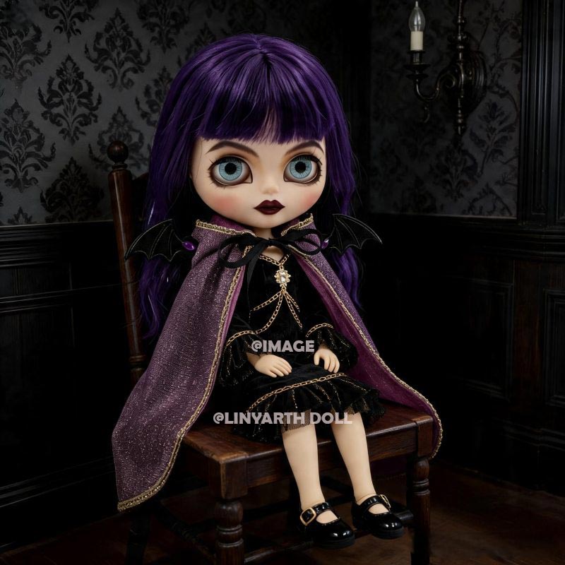 Gothic Vampire Bat Outfit for 30cm Dolls, Purple Tulle Cape with Wings, Dark Fairy Tale Dress Set for 1/6 Scale Figures