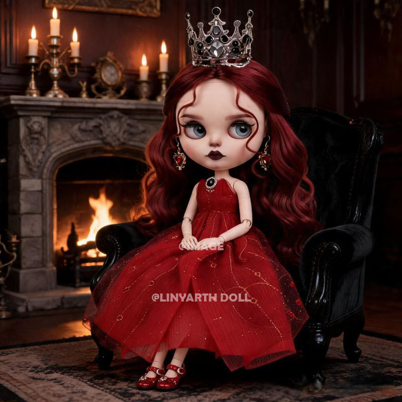 Elegant Ruby Princess Dress for 30cm Dolls, Red Tulle Gown with Silver Crystal Crown, Heart Earrings Set for 1/6 Scale