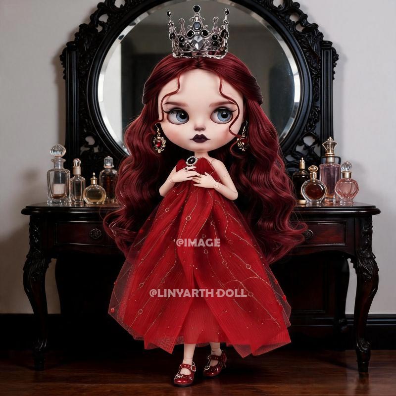 Elegant Ruby Princess Dress for 30cm Dolls, Red Tulle Gown with Silver Crystal Crown, Heart Earrings Set for 1/6 Scale
