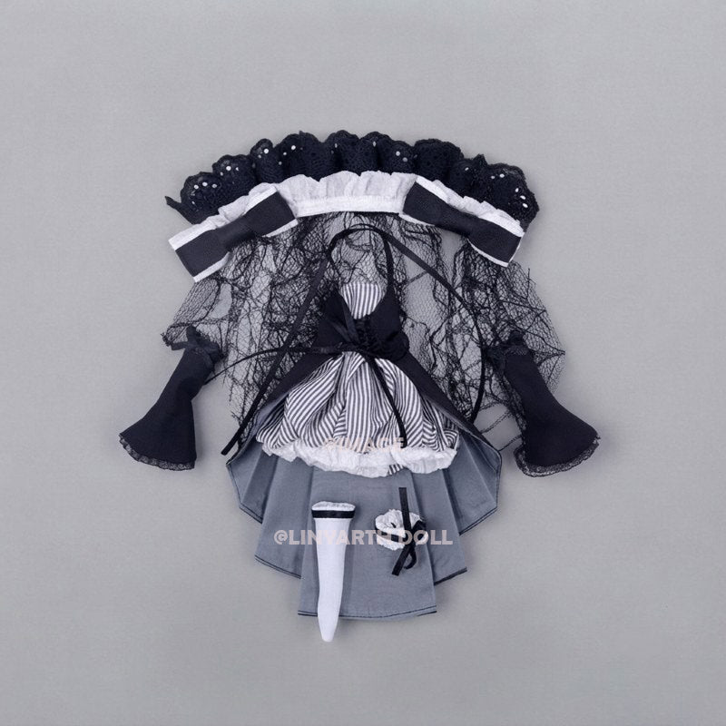 Gothic Lolita Maid Costume for 1/6 Scale Dolls, 30cm BJD Neo Blythe Outfit Set with Headpiece