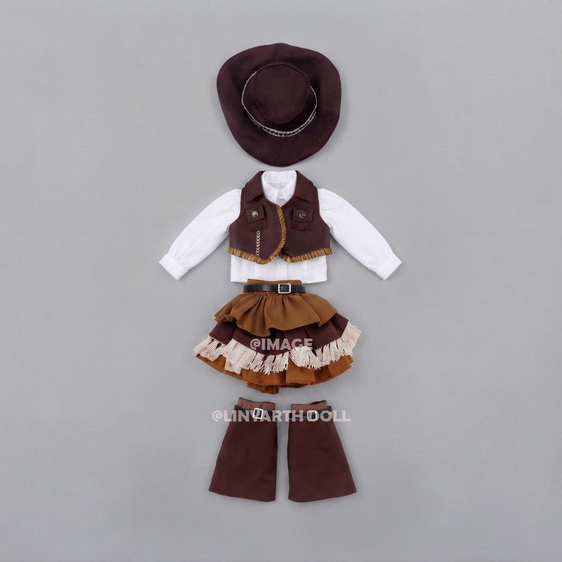 Western Cowgirl Fringe Dress Set for 30cm Dolls, Vintage Rodeo Outfit with Cowboy Hat & Chaps, Brown 1/6 Scale