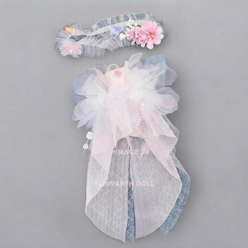 Floral Dream Dress for 30cm Dolls, Pink Tulle Flower Girl Outfit, Flutter Sleeves & Corsage for 1/6 Scale Dolls