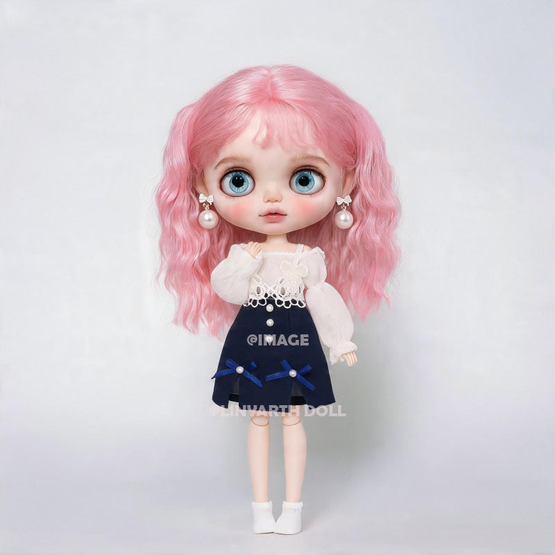 Sailor Style Nautical Dress for 30cm Dolls, Off-Shoulder Puff Sleeve with Pearl Details, 1/6 Scale Princess Outfit