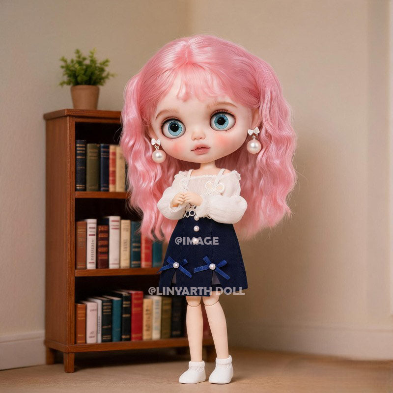 Sailor Style Nautical Dress for 30cm Dolls, Off-Shoulder Puff Sleeve with Pearl Details, 1/6 Scale Princess Outfit