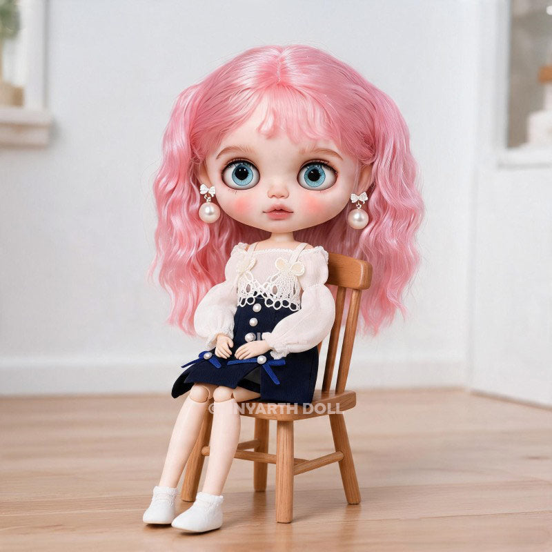 Sailor Style Nautical Dress for 30cm Dolls, Off-Shoulder Puff Sleeve with Pearl Details, 1/6 Scale Princess Outfit