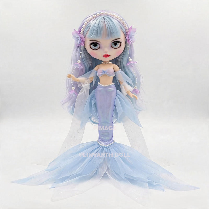 Mermaidcore Tail Outfit for 30cm Dolls, Pastel Purple Tulle Dress, Kawaii Mermaid Cosplay Set, 1/6 Scale