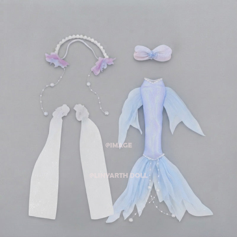 Mermaidcore Tail Outfit for 30cm Dolls, Pastel Purple Tulle Dress, Kawaii Mermaid Cosplay Set, 1/6 Scale