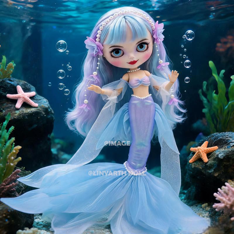 Mermaidcore Tail Outfit for 30cm Dolls, Pastel Purple Tulle Dress, Kawaii Mermaid Cosplay Set, 1/6 Scale