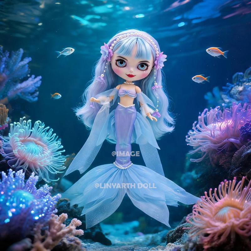 Mermaidcore Tail Outfit for 30cm Dolls, Pastel Purple Tulle Dress, Kawaii Mermaid Cosplay Set, 1/6 Scale