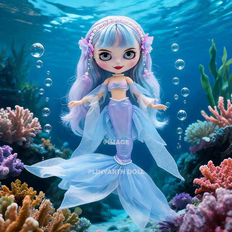 Mermaidcore Tail Outfit for 30cm Dolls, Pastel Purple Tulle Dress, Kawaii Mermaid Cosplay Set, 1/6 Scale