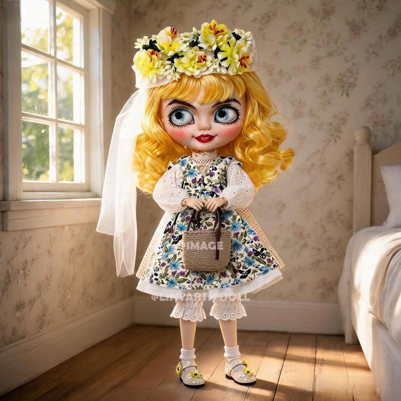Boho Chic Outfit for 1/6 Scale Dolls, Floral Print Dress with Knitted Bolero, Rustic Picnic Clothing Set for 30cm Dolls