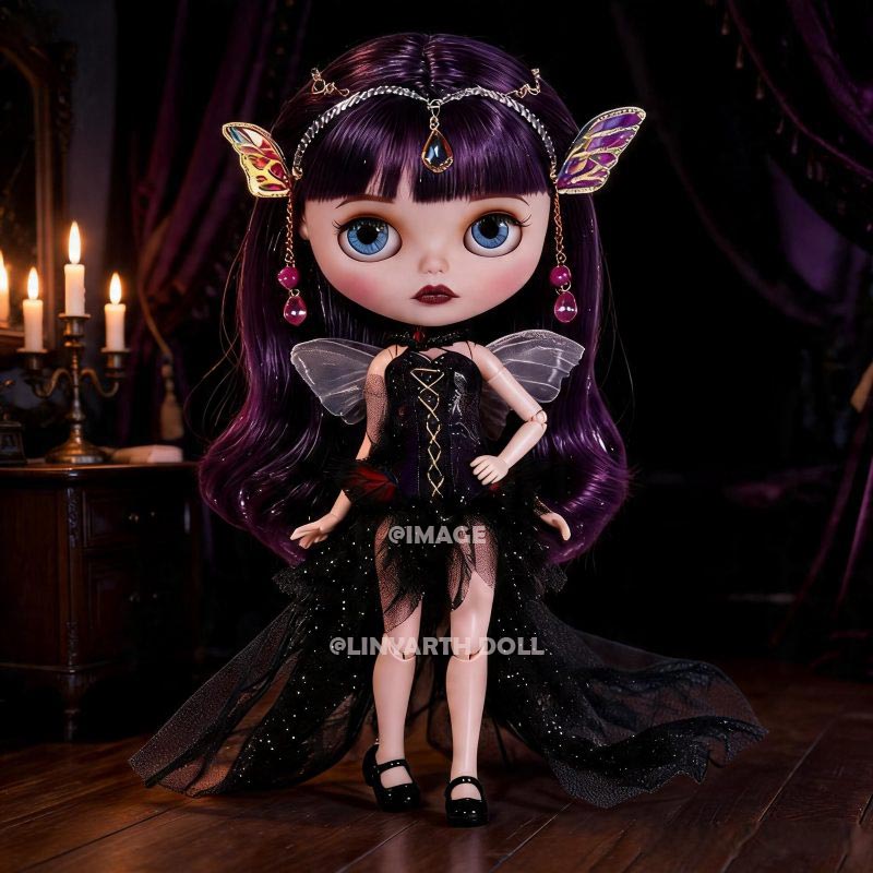 Gothic Fairy Outfit for 1/6 Scale Dolls, Dark Pixie Costume with Wings & Butterfly Headband, Black Tulle Dress Set for 30cm Dolls