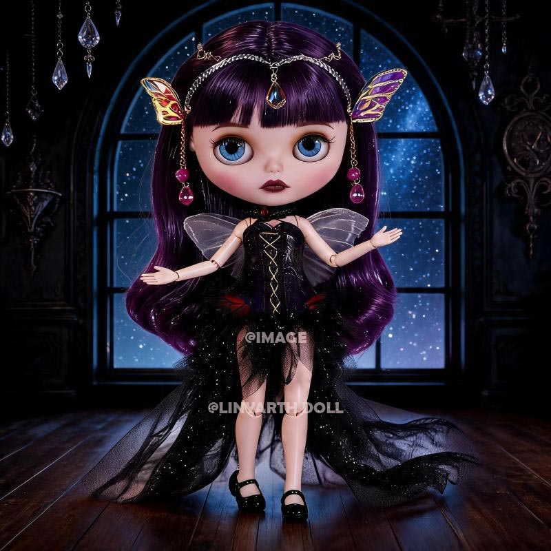 Gothic Fairy Outfit for 1/6 Scale Dolls, Dark Pixie Costume with Wings & Butterfly Headband, Black Tulle Dress Set for 30cm Dolls