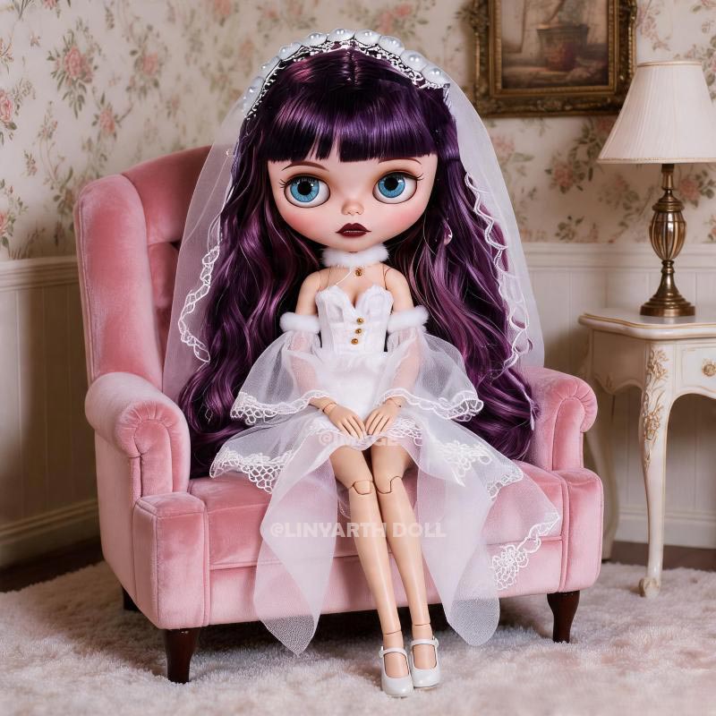 White Wedding Dress for 1/6 Scale Dolls, Lolita Bridal Gown with Tulle Veil & Sleeves, Miniature Princess Outfit for 30cm Dolls